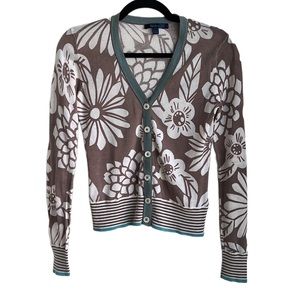 Floral Brown and White Cardigan